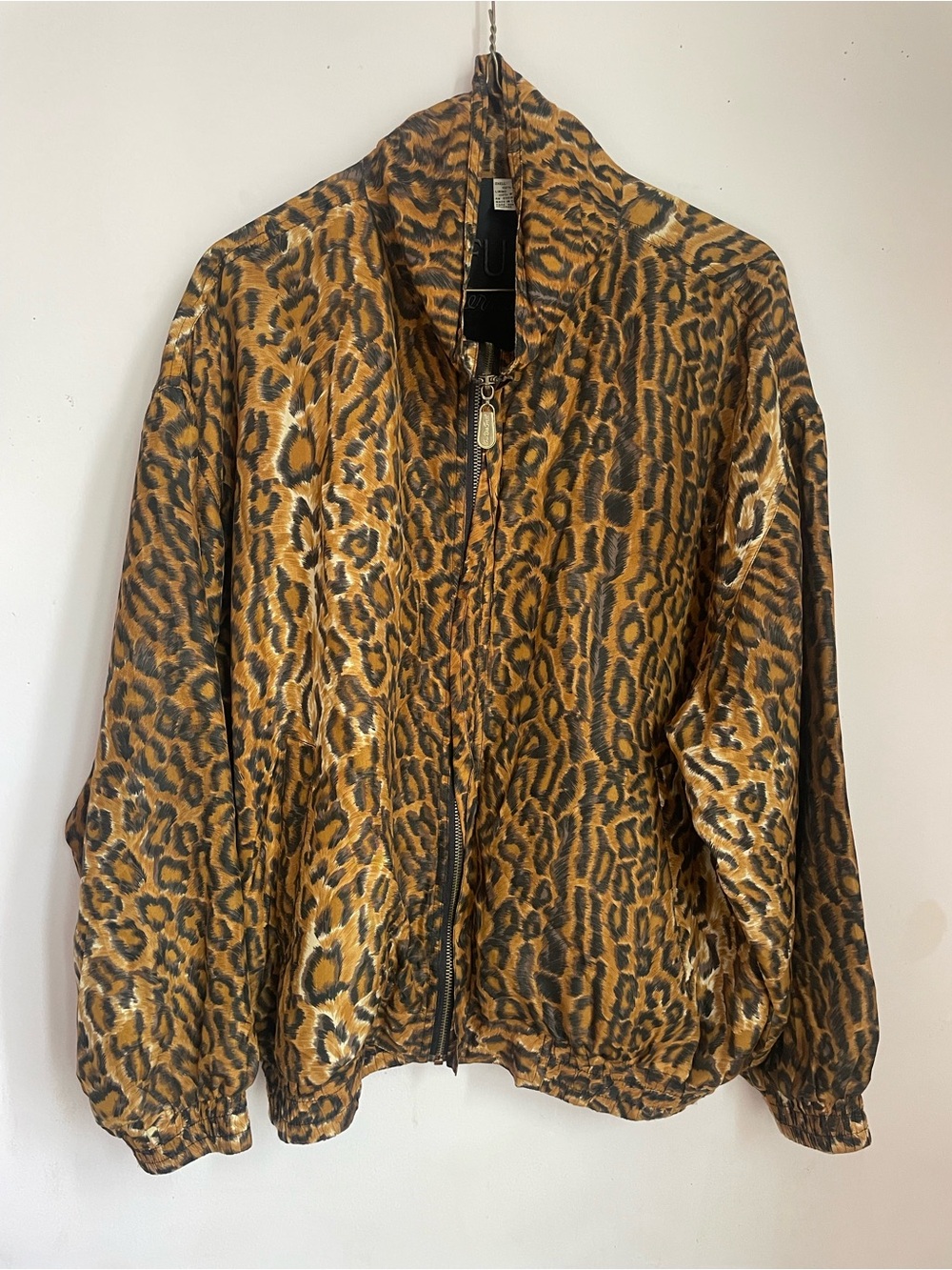 Vintage Retro Leopard Jaguar Print 100% Silk Zip Women's Track BomberJacket